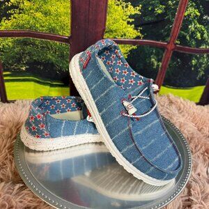 Women's Hey Dude Wendy Denim Star Slip-On Shoes Size 8